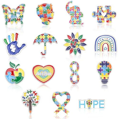 SANNIX 15Pcs Autism Awareness Pins, Autism Lapel Pin Autism Puzzle Enamel Brooch Badge for Autism Awareness Support Events Clothing Bag Hat Accessories - style: Autism Pin