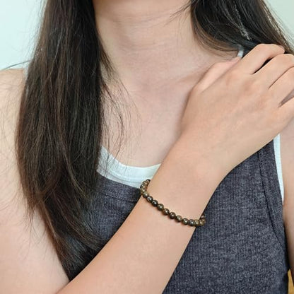 Natural Healing Gemstone Bracelet Handmade Yoga Stretch Elastic Bracelet Stress Relief Crystal Jewelry for Men and Women - color: Bronzite (Release Pressure), size: 6mm
