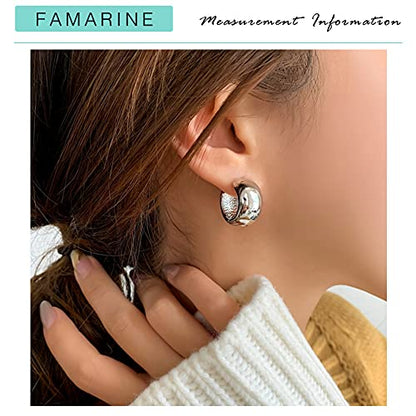 FAMARINE Chunky Thick Hoop Earrings for Women Gold Hoops Huggie Earrings for Men Gift - color: 0.8" Hoop Silver