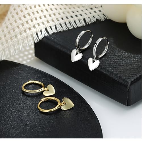 Cute Heart Love Dangle Drop Cartilage Small Huggie Hoop Earrings for Women Dainty Lightweight Sweet Love Heart Earrings 14k Gold Plated Tiny Hoops Earrings - color: Silver