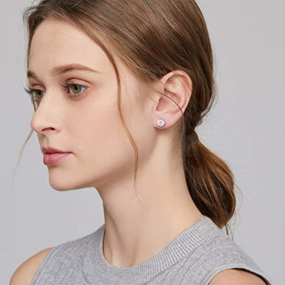 Jiamiaoi Stud Earrings Screw Back Sterling Silver Cubic Zirconia Stud Earrings Set 4 Millimeters-8 Millimeters Nickle Free Hypoallergenic Earring Studs - color: H-Lantern Backs Round, size: 8mm