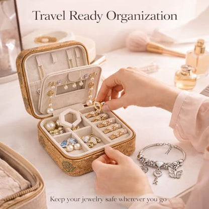 Vibrant Mandala Cork Jewelry Case – Small Square Zip Organizer for Women – Stylish Gift for Travel and Vanity (Butterfly) - style: Whimsical Butterfly