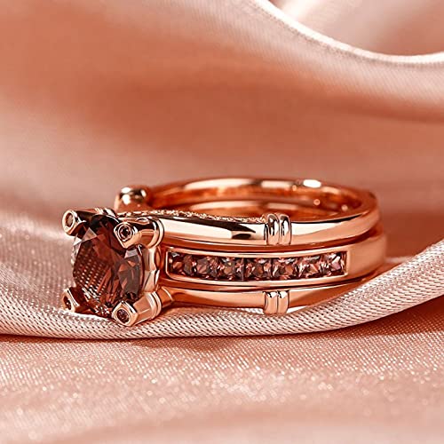 Jeulia Diamond Band Rings for Women cz Sterling Silver Interchangeable Ring Sets Wedding Engagement Anniversary Promise Ring Bridal Sets - color: Rose Gold & Chocolate
