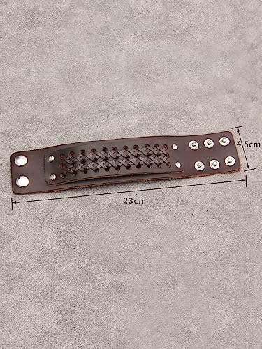 Jeilwiy Punk Leather Wristbands for Men Bracelets Handmade Wide Cuff Bangle Braided Jewelry Black Brown Adjustable - Punk Father's Gifts - color: Leather Cuff