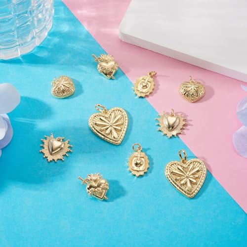 Cheriswelry 18K Gold Plated Heart Pendants Golden Heart Dangle Earring Charms Necklace Pendants Bracelet Keychain Charm Mini Hang Ornament for DIY Craft Jewelry Making - color: 18K Gold Plated C
