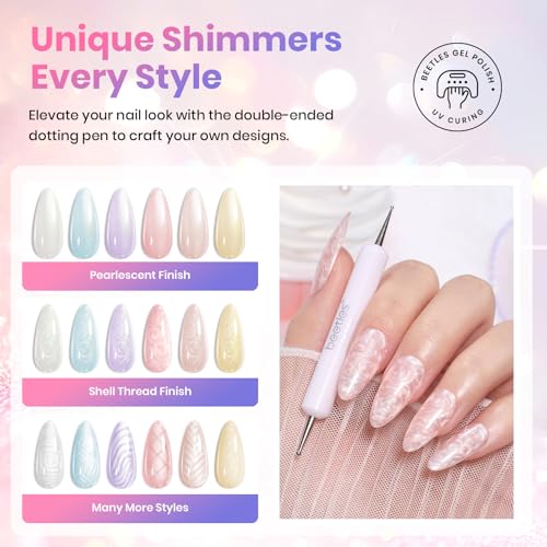 Beetles Gel Nail Polish Set- Creamy Twist 6 Colors Pearlescent Gel Polish | with Dotting Pen Soak Off UV/LED Nail Polish Gel Home Salon Manicure Nail Gel Gift for Women - color: Creamy Twist