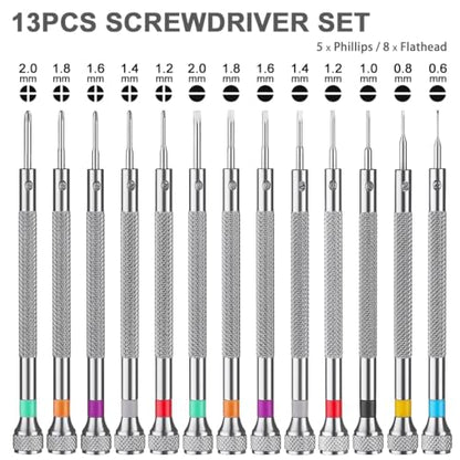 13PCS Professional Watch Screwdriver Set, BEBEEPOO Micro Precision Screwdriver Set，Micro Precision Eyeglasses Repair set， 0.6-2.0mm, Jewelry Work,Computer Phone Small Tools