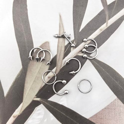 40Pcs 16G Lip Rings Stainless Steel Horseshoe Labret Monroe Lip Barbell Eyebrow Nose Ring Medusa Piercing Jewelry for Women Men - color: silver