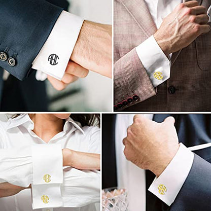 Custom4U Custom Photo Cufflinks for Men Father of the Bride Gifts - color: F-Monogram-Gold