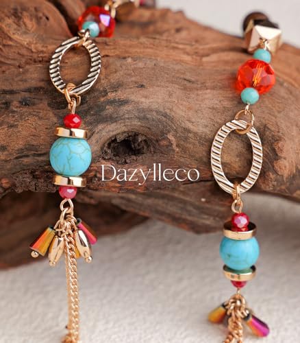 Long Gold Boho Necklaces for Women Beaded Statement Chain Long Necklace Gold Costume Jewelry Birthday Gifts for Her - color: Colorful