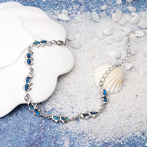 Beach Anklet Bracelet for Women Silver Plated Adjustable Abalone Shell Sea Turtle Dolphin Starfish Sand Dollar Ocean Ankle Bracelet for Women Summer Beach Jewelry - color: Dolphin Style A
