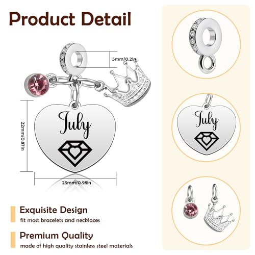 Birthday Gifts for Women Birthstone Charms for Bracelets Necklaces Jewelry Gift for Mom Wife Daughter Granddaughter Niece Sister Girlfriend - color: July