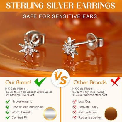 SAILIMUE Hypoallergenic Sterling Silver Stud Earrings for Women Men | Brilliant Heart Knot Round Cubic Zirconia Earring Studs for Sensitive Ears Gold Silver Tone - color: silver-B