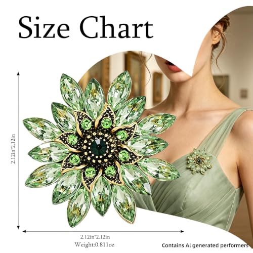 Crystal Flower Brooch Pin for Women Rhinestone Floral Lapel Jewelry - color: green