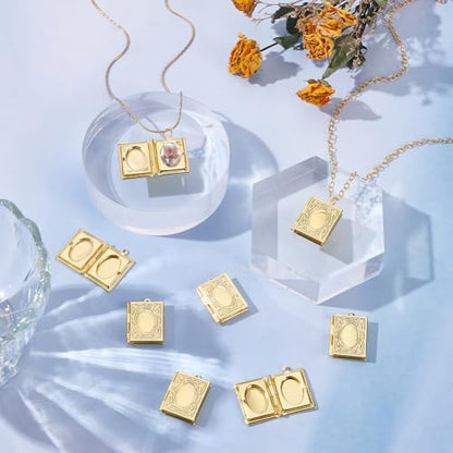 UNICRAFTALE about 12Pcs Rectangle Book Photo Frame Pendant Charms Gold Photo Locket Charms with Loop Metal Memory Photo Pendants for Jewelry Making Necklace Bracelet DIY Crafts