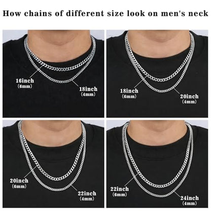 2PCS Cuban Link Chain Set for Men - Gold/Silver Plated Stainless Steel Layered Chain Necklace Non-Tarnish Jewelry Gift - color: Silver, size: 22inch+24inch