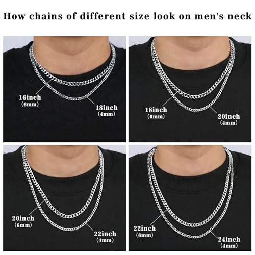 2PCS Cuban Link Chain Set for Men - Gold/Silver Plated Stainless Steel Layered Chain Necklace Non-Tarnish Jewelry Gift - color: Silver, size: 18inch+20inch