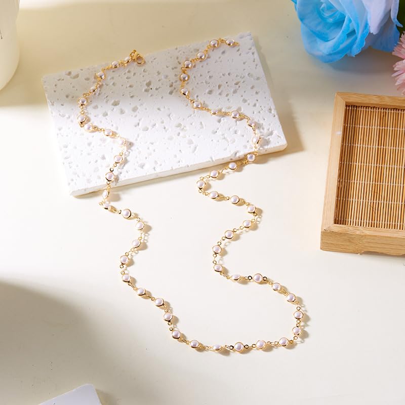 Colorful Crystal Long Necklace for Women Dainty Boho Y-Shaped Color Bead Necklaces Sparkly Rhinestone Pendant Layered Gold Long Chain Choker Good Luck Trend Jewelry Gift Jewelry - color: Pearl-Silver