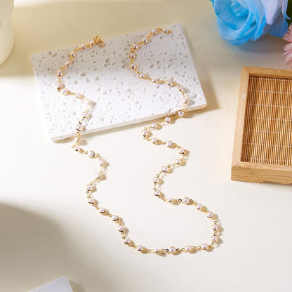 Colorful Crystal Long Necklace for Women Dainty Boho Y-Shaped Color Bead Necklaces Sparkly Rhinestone Pendant Layered Gold Long Chain Choker Good Luck Trend Jewelry Gift Jewelry - color: Pearl-Silver