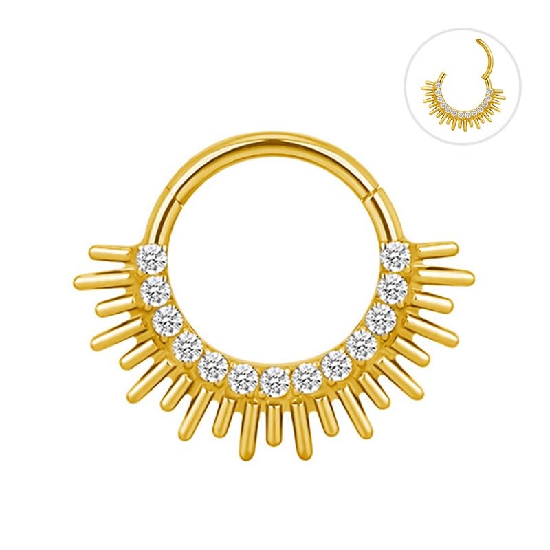 Cartilage Daith Earrings For Women Small 14K Gold Plated Hoop Hypoallergenic Helix Piercing Huggie Surgical Steel Diamond Implant Cubic Zirconia Prom Gift Jewelry - color: Style12-Gold, size: 16g-10mm
