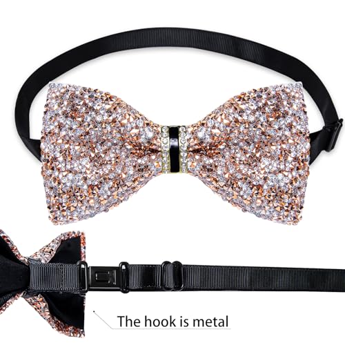 DiBanGu Mens Rhinestone Bow Tie with Ring and Lapel Pin Set | Adjustable Strap,Pre-tied Style,3PCS,Sequin Diamond Bowties，Solid/Mix Color,Shiny Accessory,for Party Prom Banquet Wedding - color: Silver and Gold