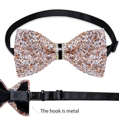 DiBanGu Mens Rhinestone Bow Tie with Ring and Lapel Pin Set | Adjustable Strap,Pre-tied Style,3PCS,Sequin Diamond Bowties，Solid/Mix Color,Shiny Accessory,for Party Prom Banquet Wedding - color: Silver and Gold
