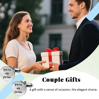 Silver Cufflinks for Men Wedding Engagement Gifts for Him Cuff Links 2Pcs Round Stainless Steel Engraved Cufflink for Shirt - color: You're My Person