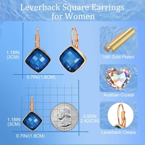 Austrian Crystal Square Leverback Drop Earrings for Women | Classic Square-Cut Crystal,14K Gold-Plated,Leverback for Easy Secure Wear,Gift Box Included,For Day and Evening Events - color: Dark Blue