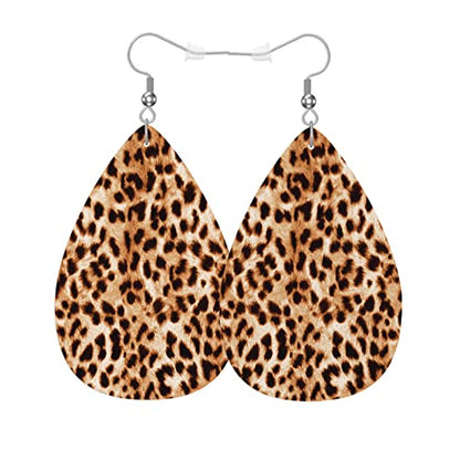 Leopard Print Fashion Leather Teardrop Ear Rings Brown Leopard Spotted Skin Cheetah Fur Leather Leaf Earrings Jewelry For Women Friends - color: Leopard Print