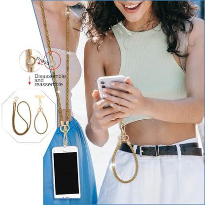 Crystal Phone Strap Crossbody Rhinestone Anti Theft Layered Strap Crossbody Cell Phone Neck for Women (Light Brown) - color: Light Brown