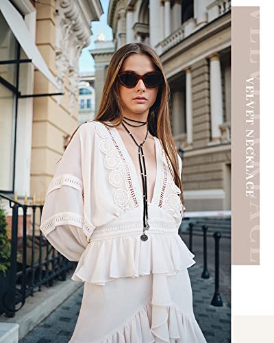 Sureio 6 Pcs Women Choker Necklaces Black Brown Western Leather Velvet Tie | Tassel Chain Wrap Styles, Bolo Tie for Women, Gothic Collar Jewelry, Women Vintage Necklaces, Party Layered Necklace