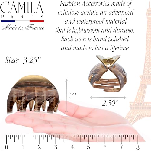 Camila Paris CP3649 French Octopus Hair Clip, 3.25" Large Claw Clips for Thick Hair, Girl Octopus Claw Clip for Women, Strong No-Slip Grip, Wide Jaw Clips for Women, Made in France - color: Brown 3.5"