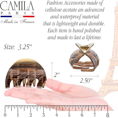 Camila Paris CP3649 French Octopus Hair Clip, 3.25" Large Claw Clips for Thick Hair, Girl Octopus Claw Clip for Women, Strong No-Slip Grip, Wide Jaw Clips for Women, Made in France - color: Brown 3.5"