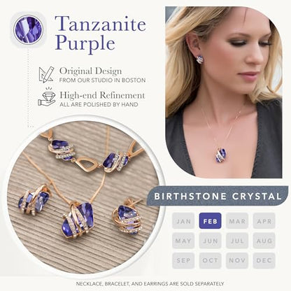 Gifts for Women, Wish Stone Stud Earrings with Birthstone Crystals, 18K Rose Gold Plated or Silver-tone - color: 102-February Birthstone-Tanzanite Purple-Rose Gold Plated