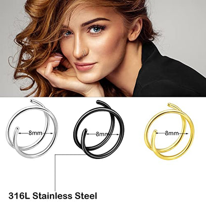 20G Double Nose Ring Hoop for Single Piercing - 2-36 Pcs Jewelry for Women - color: Gold,Black,Silver
