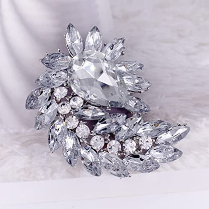 SELOVO Marquise Shape Rhinestone Red Leaf Costume Brooch Pin Jewelry Antiqued Gold Tone - color: Silver