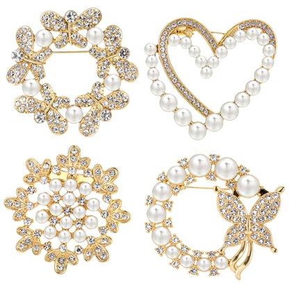 4pcs Brooches and Pins for Women, Flower Brooch, Crystal Pearl Brooch, for Women Fashion Accessories - style: Heart