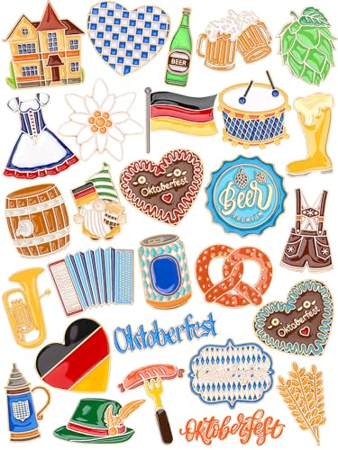 JUNEBRUSHS 28pcs Oktoberfest Buttons Pins, Bavarian Style Badges for Oktoberfest Party Adults Autism Awareness Party Gift Supplies Clothes Decor Accessories - style: Oktoberfest Style
