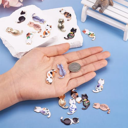 Enamel Cat Charms Alloy Enamel Pendants Cute Animal Pendants Lovely Cute Kitty Charm for Bracelet DIY Necklace Earrings Keychain Dangle Craft Jewelry Making - style: Back Backed Cat