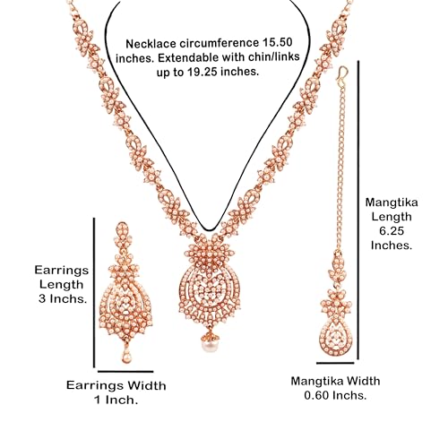 Touchstone Indian jewelry sets for women maang tikka wedding guest gold necklace bollywood jewellery set pageant elegant prom bride accessories western crystal chunky rhinestone necklaces - color: Pearl in gold plating pearl drop