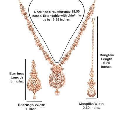 Touchstone Indian jewelry sets for women maang tikka wedding guest gold necklace bollywood jewellery set pageant elegant prom bride accessories western crystal chunky rhinestone necklaces - color: Pearl in gold plating pearl drop