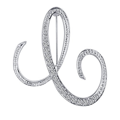 A-Z 26 Letters Pins Brooches Silver Plated Metal Broaches Pins-Clear Crystal Initial Breastpin - color: 1pcs-C