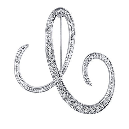 A-Z 26 Letters Pins Brooches Silver Plated Metal Broaches Pins-Clear Crystal Initial Breastpin - color: 1pcs-C
