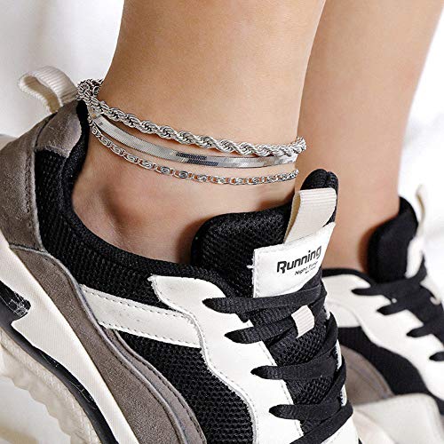 Gold Anklets for Women Waterproof,18K Gold Plated Anklet for Women Snake Chain Link Dainty Ankle Bracelets Summer Beach Jewelry - color: 3mm-Silver