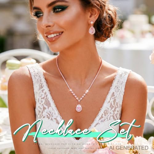 JAKAWIN Clip On Earrings and Necklace Set Silver Rhinestone Jewelry Sets - color: 4 Rose Gold