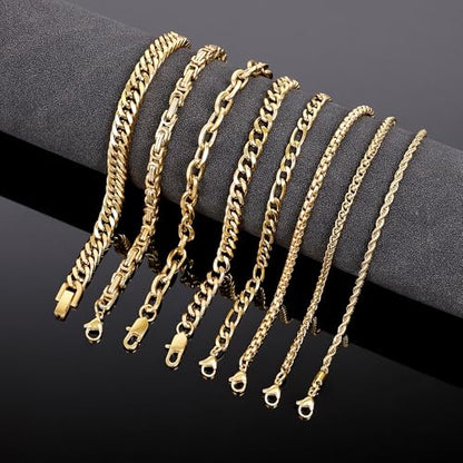 8Pcs Stainless Steel Bracelets for Men Women Sturdy Cuban Link Bracelet Curb Rope Figaro Paperclip Chain Bracelets Set Jewelry Gifts for Men, 6.9/7.5/8.3/9 Inches - color: Gold