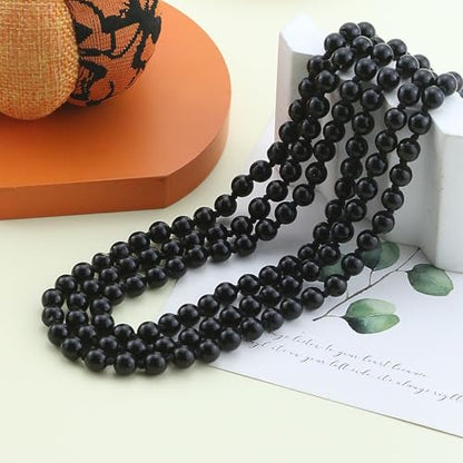 Pearl Necklaces for Women 60'' 70" Long Pearl Necklace 15.75'' Pearl Choker Necklace Chunky Bead Layered Faux Pearl Dangle Wedding Bridal 1920s Gatsby Christmas Costume Jewelry Gifts - color: Black-60''