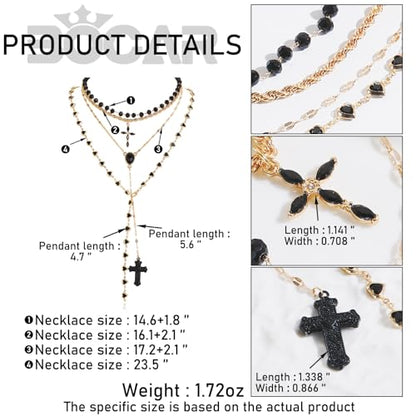 Bocar Layered Black Bead Cross Pendant Y-Necklace for Women Gold Accent Retro Choker Jewelry Ideal Gift(NK-10822) - color: Black