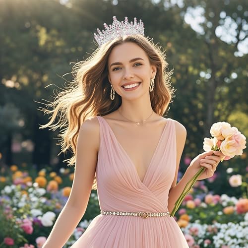 Tiaras and Crowns for Women Crystal Princess Tiaras Rhinestone Queen Crowns For Wedding Bridal Birthday Prom Pageant Party (Tiara 100) - color: Silver Pink
