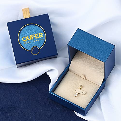 OUFER 14K Solid Gold Belly Navel Button Ring Clear 5A Cubic Zirconia Design Belly Rings Piercing Jewelry - color: yellow gold